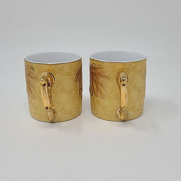 Set of 4 Yamasine Fine Porcelain Demitasse Espresso Cups Golden Leaves Fall - Picture 11 of 13
